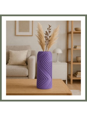 Bezos 3D Baskı Vector Vazo - Geometrik Çizgili Dekoratif Vazo-Mor Bezos1
