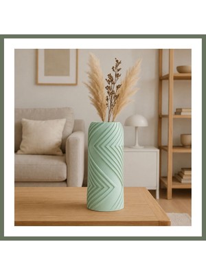 Bezos 3D Baskı Vector Vazo - Geometrik Çizgili Dekoratif Vazo-Mint Bezos1