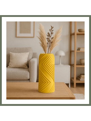 Bezos 3D Baskı Vector Vazo - Geometrik Çizgili Dekoratif Vazo-Sarı Bezos1