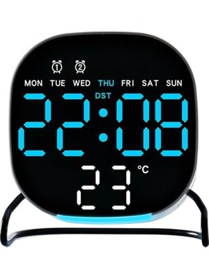 Hype Store Dijital LED Siyah Masa Saati Alarm Beyaz Derece 3 Kademe Işık, USB Destekli Modern Gece Lambalı Saat