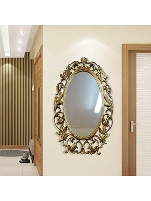 Tr M3 Decorium 103CM Sarı Yaldız Işlemeli Oymalı Desenli Rustik Duvar Boy Aynası