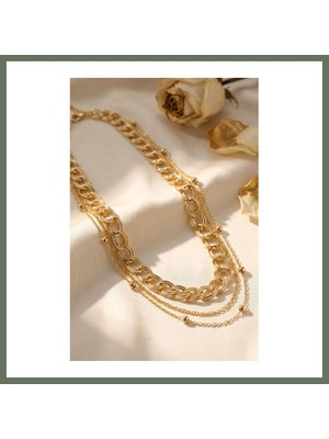 Bezos Gold Renk Pirinç Zincir Model Kombin Kadın Kolye Bezos1