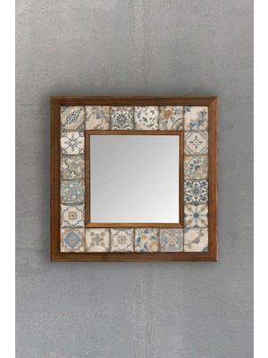 Tr Oscar Stone Decor Masif Çerçeveli Mozaik Taş Ayna 33 cm x 33 cm Morocco-Etnik-Brown-Blue Desen