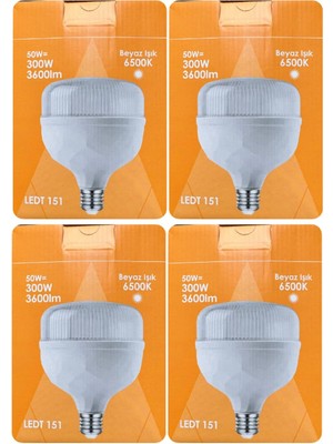 Tr 50W (300W) Beyaz Işık E27 Duylu LED Torch Ampul, 4 Adet