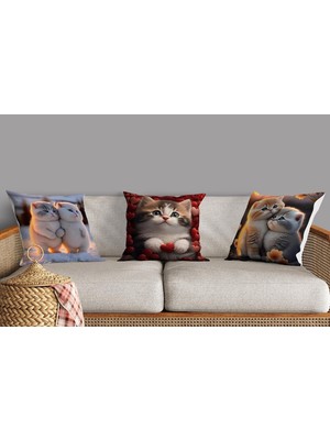 Tr Kedi Fotoğraflı Karlı Beyaz Gün Batımı Desenli Dijital Baskılı Dekoratif Kırlent Yastık