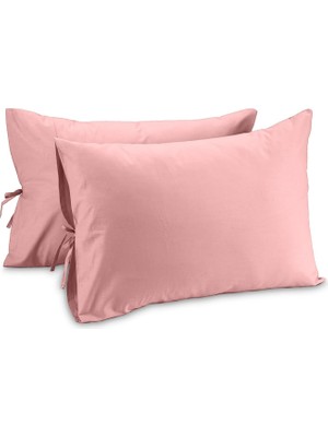 Tr %100 Pamuk 50X70 cm Bağcıklı Yastık Kılıfı Seti (Pudra)