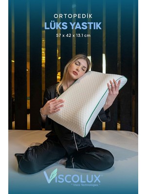 Tr Bombeli Lüx Boyun Destekli Ortopedik Yastık; Anti-Aging Visco Yastık Mavi 57X42X13/11, Yeşil