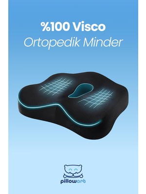Tr Pillowart Oturma Simidi Minderi Yastığı Visco Ortopedik Yastık Siyah 38 x 43