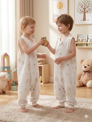 Tr Kolsuz Yazlık Müslin Uyku Tulumu, 0.5 Tog, %100 Pamuk, Bej Gökkuşağı, 0-6 Ay, Unisex