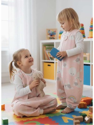 Tr Kolsuz Uyku Tulumu, %100 Doğal Pamuk, Çift Kat Pazen, Unisex, 6-12 Ay, Pembe