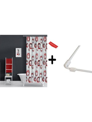 Tr Banyo Perdesi Karma 2X110X200, Perde Borusu Askı Aparatı Köşe Boru Beyaz Hediyeli, Duş Perde