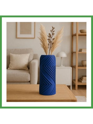 Soi Home 3D Baskı Vector Vazo - Geometrik Çizgili Dekoratif Vazo-Mavi Soı
