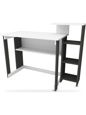 Tr Aspendos Kitaplıklı Çalışma Masası 106 Cm, Koyu Gri - Beyaz
