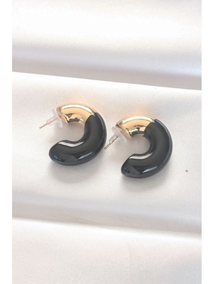 MiraLive Ccb Siyah Gold Çift Renk Küpe TJ-BKP8875