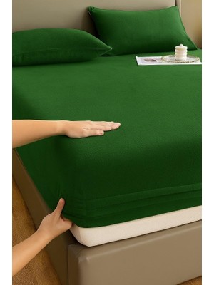 Tr Kadife Kumaş Çift Kişilik Fitted Lastikli Çarşaf Takımı 160X200+30 cm Yeşil