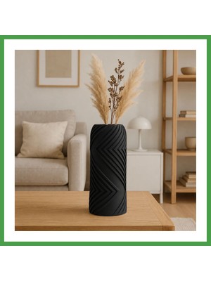 Soi Home 3D Baskı Vector Vazo - Geometrik Çizgili Dekoratif Vazo-Siyah Soı