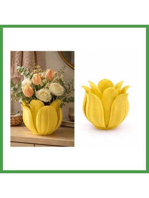 Soi Home 3D Baskı Lotus Yapraklı Vazo - Dekoratif Çiçeklik-Sarı Soı
