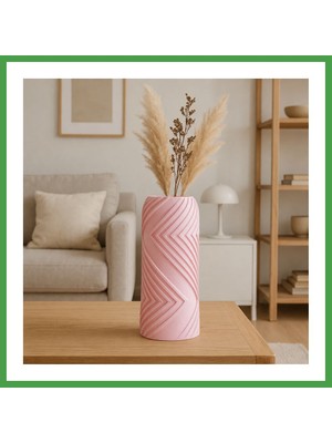 Soi Home 3D Baskı Vector Vazo - Geometrik Çizgili Dekoratif Vazo-Pembe Soı