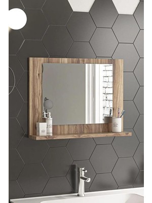 Tr 60X45 Ceviz Raflı Banyo Aynası Dresuar Yatak Odası Boy Aynası,ceviz
