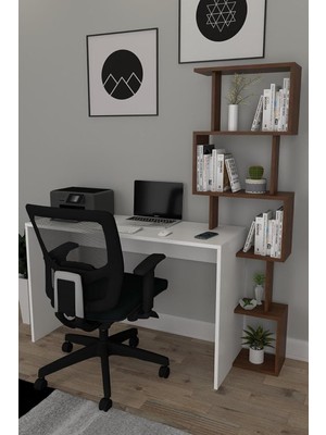 Tr Pratik Kitaplıklı Çalışma Masası Beyaz Ceviz 120X50