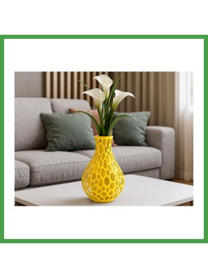 Soi Home 3D Baskı Petek Dokulu Vazo - Delikli Dekoratif Vazo-Sarı Soı