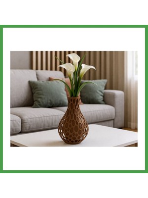 Soi Home 3D Baskı Petek Dokulu Vazo - Delikli Dekoratif Vazo-Kahverengi Soı