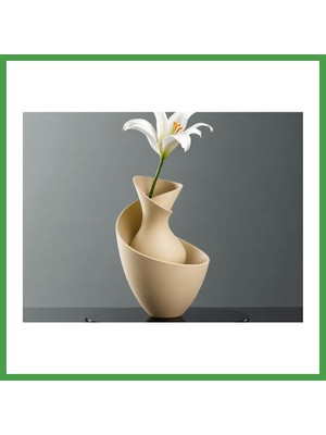 Soi Home 3D Baskı Bold Vazo - Akışkan Formlu Dekoratif Vazo-Bej Soı
