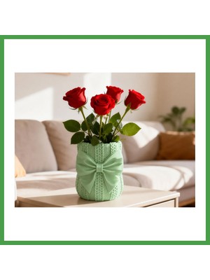 Soi Home 3D Baskı Fiyonklu Örgü Vazo - Dekoratif Çiçeklik-Mint Soı
