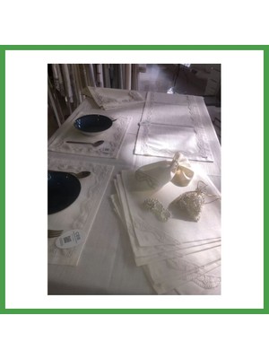 Soi Home Sofra Takımı Lina Gardenya Keten Yemek Takımı 160X260 Masa Seti 26 Parça Runner Set Krem Soı