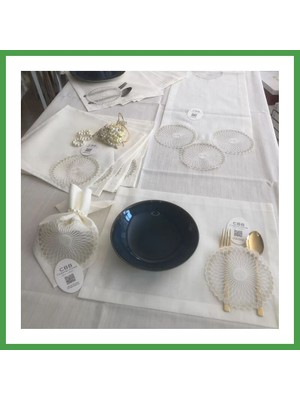 Soi Home Sofra Takımı Planet Gardenya Keten Yemek Takımı 160X260 Masa Seti 26 Parça Runner Set Krem Soı