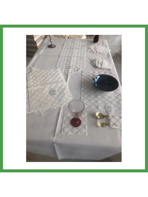 Soi Home Sofra Takımı Orion Gardenya Keten Yemek Takımı 160X260 Masa Seti 26 Parça Runner Set Krem Soı