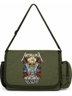Sevbano Metallica Rock Metal Müzik Grubu Baskılı Okul, Spor, Ofis Çok Amaçlı Postacı Çantası
