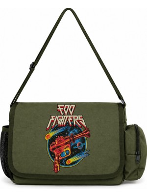 Sevbano Foo Fighters Rock Metal Müzik Grubu Baskılı Okul, Spor, Ofis Çok Amaçlı Postacı Çantası