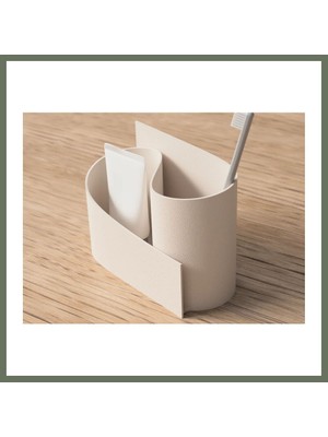 Bezos 3D Baskı Kavisli Diş Fırçası ve Küçük Eşya Tutucu Masa ve Banyo Organizeri Modern Minimal Düzenleyici - Krem Bezos1