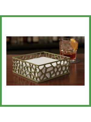 Soi Home 3D Baskı Organik Desenli Peçetelik Kokteyl Peçete Tutucu 12,5X12,5 cm Delikli Peçete Standı - Yeşil Soı