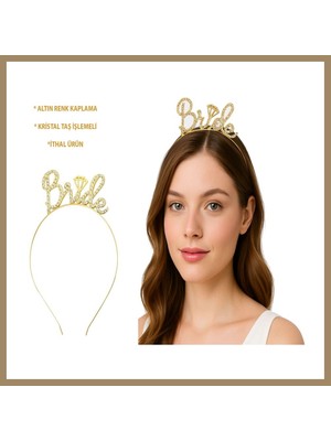 Bezos Altın Renkli Taşlı ?bride? Gelin Tacı ? El Yazısı Yazı Tipiyle 22