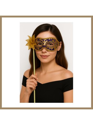 Bezos Lüks Taşlı Saplı Maskeli Balo Maskesi Mor Renk 35 cm 22