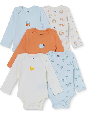 Mothercare Erkek Bebek 5li Body Taşıtlar Baskılı Zarf Yaka Çıtçıtlı Uzun Kol