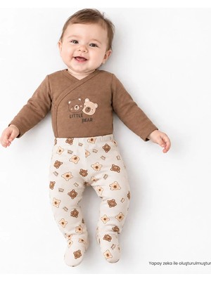 Hellobaby Erkek Bebek Zıbın Body-Alt Hayvan Baskılı Zarf Yaka Uzun Kol Uzun Paça