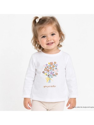 Hellobaby Kız Bebek Tişört Çiçek Baskılı Bisiklet Yaka Long Sleeve