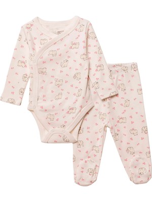 Hellobaby Kız Bebek Zıbın Body-Alt Hayvan Baskılı Bisiklet Yaka Çıtçıtlı Uzun Kol Uzun Paça