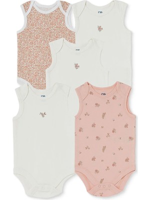 Mothercare Kız Bebek 5li Body Çiçek Baskılı Zarf Yaka Çıtçıtlı Atlet