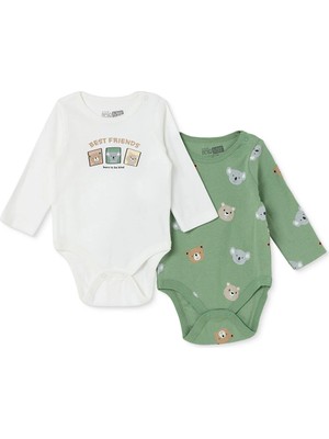 Hellobaby Erkek Bebek 2li Body Hayvan Baskılı Çıtçıtlı Çıtçıtlı Yaka Long Sleeve