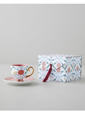 English Home Nostalgic Wildflower New Bone China 4 Parça 2 Kişilik Kahve Fincan Takımı 100 ml Mavi – Bordo