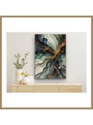 Bezos Yeşil Mavi Gold Soyut Kanvas Tablo 70X100CM 22