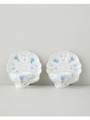 English Home Floral Morning Porselen 4 Parça 2 Kişilik Kahve Fincan Takımı 90 ml Mavi