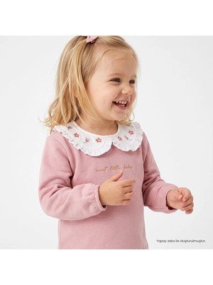 Hellobaby Kız Bebek Bluz Yazı Baskılı Düğmeli Bebe Yaka Long Sleeve Reçme