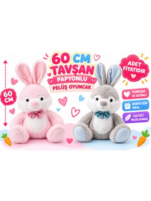 Akıllı Bayi PL50245 60 cm Tavşan Papyonlu Peluş Oyuncak (Adet Fiyatıdır)