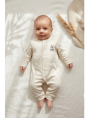 Babydonat Milk Desenli Beyaz % 100 Pamuk, Ayaksız Erkek Bebek Tulumu 0-3 Ay