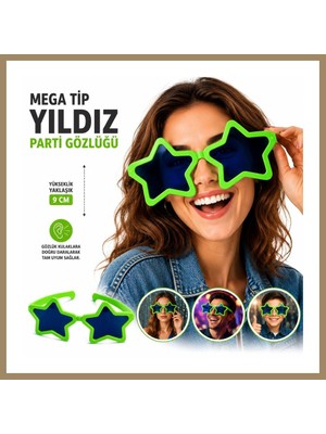 Bezos Mega Tip Yıldız Parti Gözlüğü Yeşil Renk 22